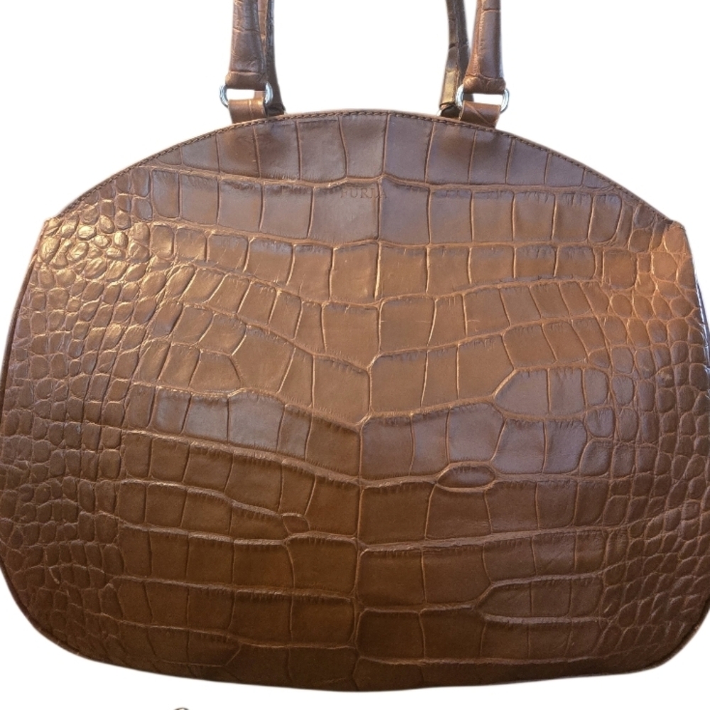 Furla Vintage Croc-Embossed Leather Dome Satchel Bag - Picture 2 of 16